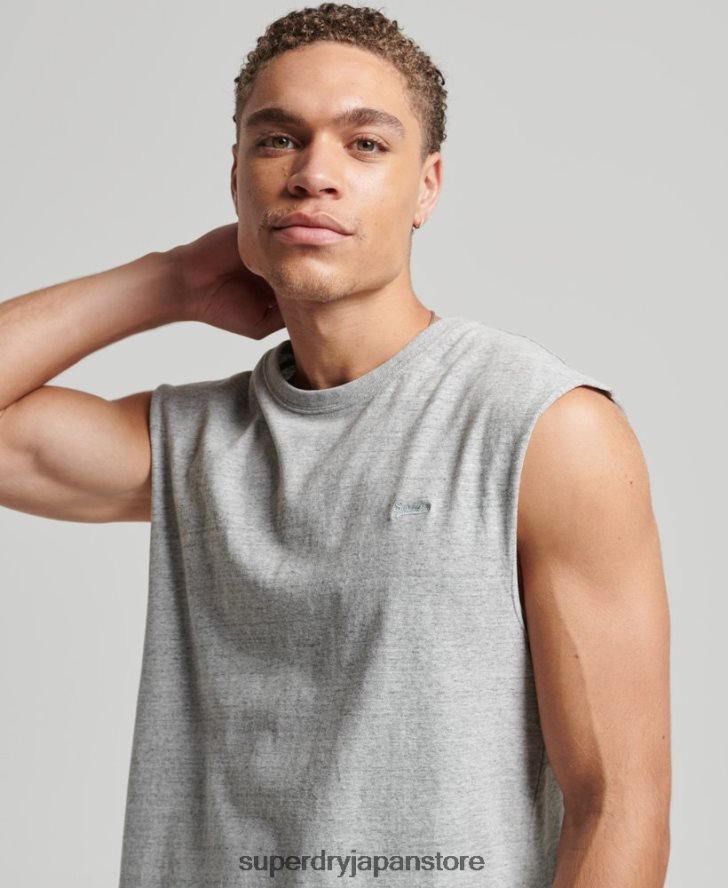 オーガニックコットン ヴィンテージロゴ刺繍タンクトップ 男性 Superdry 衣類 グレー 2J62PZ1447