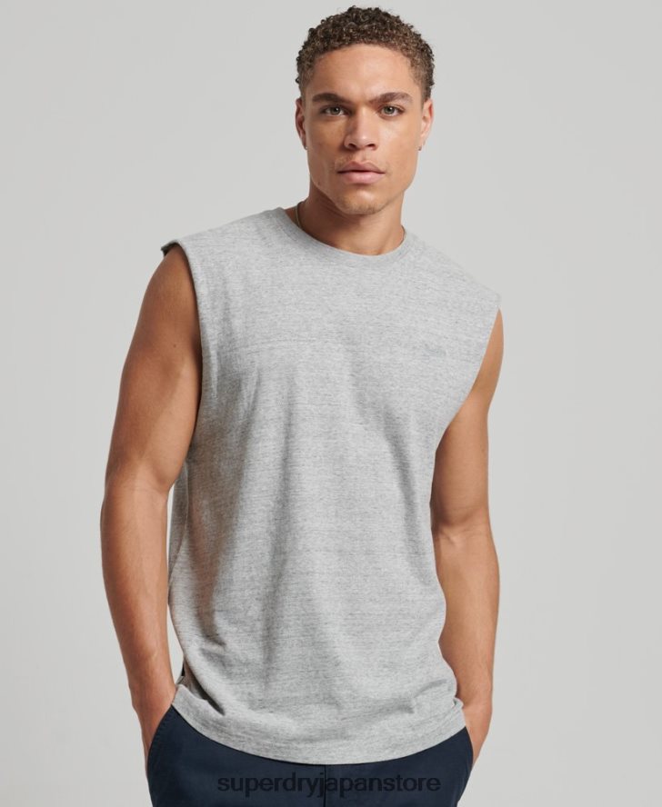オーガニックコットン ヴィンテージロゴ刺繍タンクトップ 男性 Superdry 衣類 グレー 2J62PZ1447