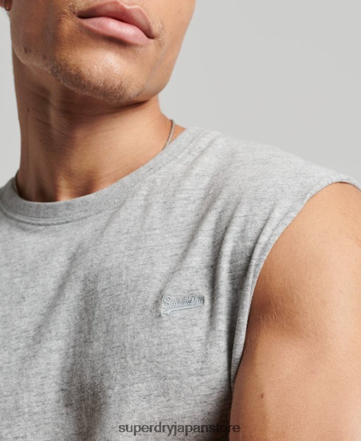 オーガニックコットン ヴィンテージロゴ刺繍タンクトップ 男性 Superdry 衣類 グレー 2J62PZ1447