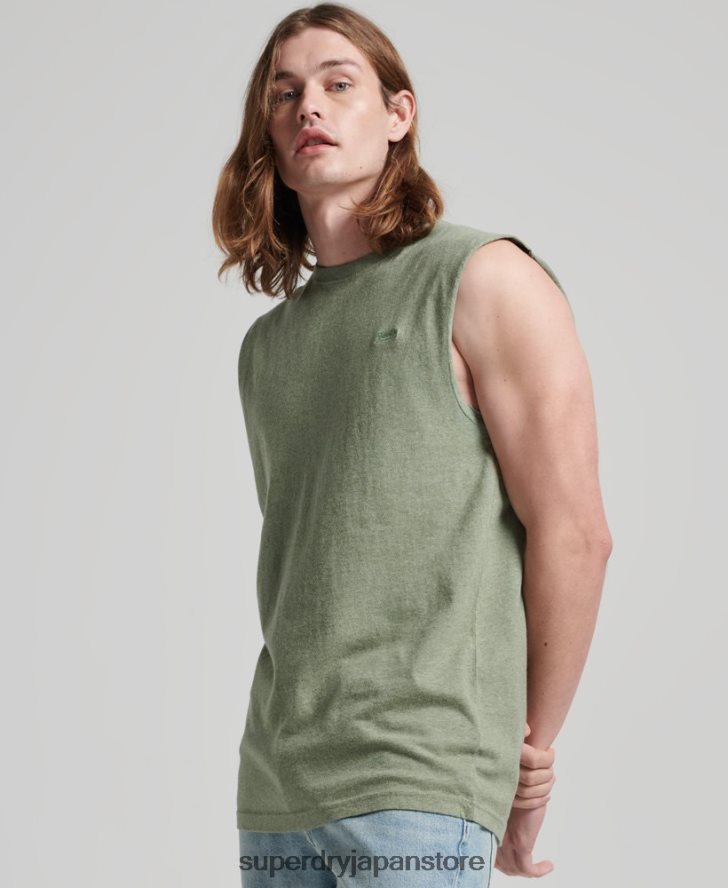 オーガニックコットン ヴィンテージロゴ刺繍タンクトップ 男性 Superdry 衣類 緑 2J62PZ1449