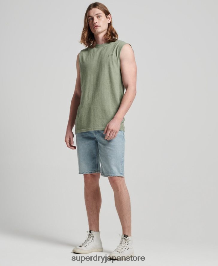 オーガニックコットン ヴィンテージロゴ刺繍タンクトップ 男性 Superdry 衣類 緑 2J62PZ1449