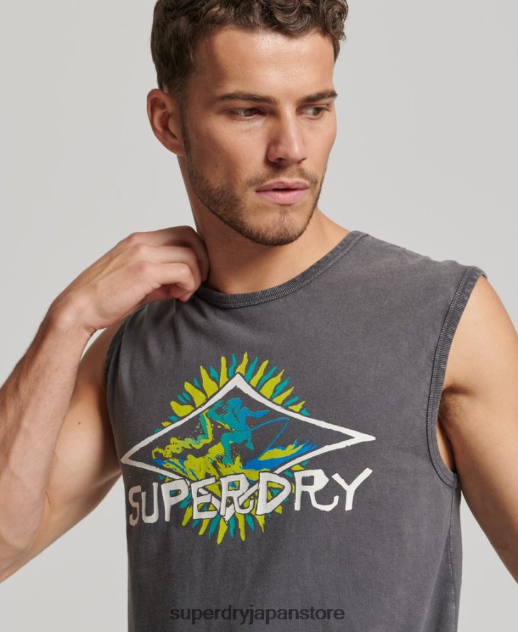 ヴィンテージ トライバル サーフ ベスト トップ 男性 Superdry 衣類 濃い灰色 2J62PZ1450