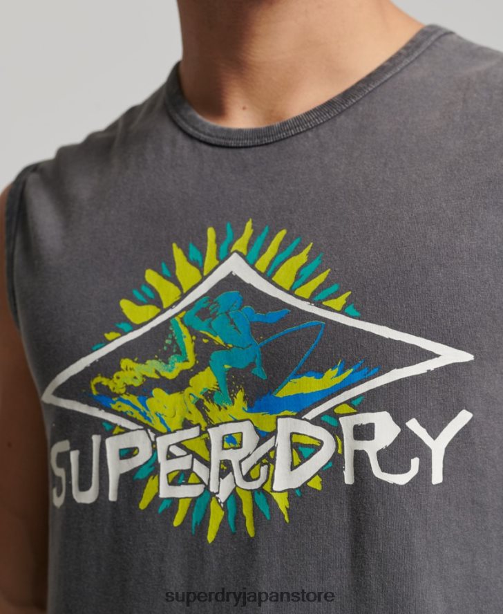 ヴィンテージ トライバル サーフ ベスト トップ 男性 Superdry 衣類 濃い灰色 2J62PZ1450