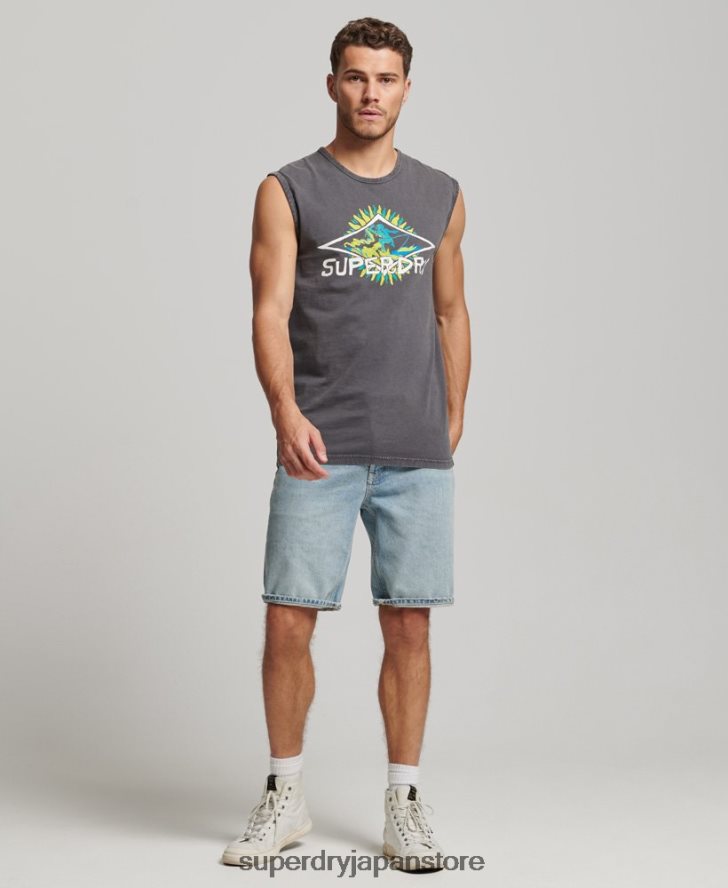 ヴィンテージ トライバル サーフ ベスト トップ 男性 Superdry 衣類 濃い灰色 2J62PZ1450