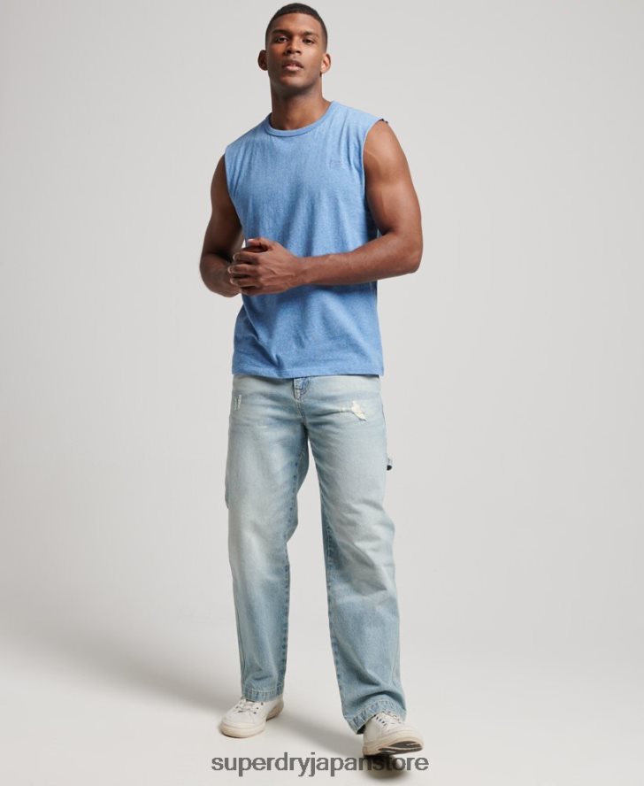 オーガニックコットン ヴィンテージロゴ刺繍タンクトップ 男性 Superdry 衣類 青 2J62PZ1451