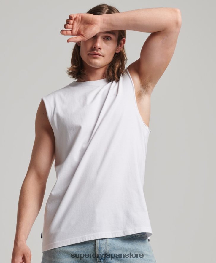 オーガニックコットン ヴィンテージロゴ刺繍タンクトップ 男性 Superdry 衣類 白 2J62PZ1455