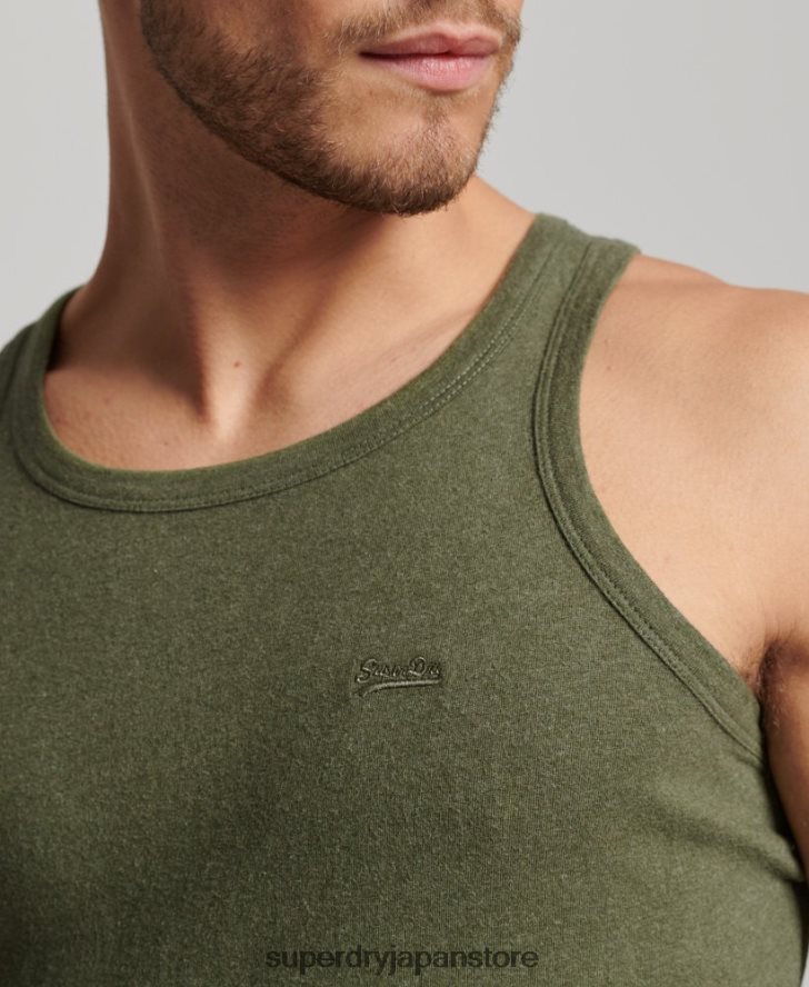 オーガニックコットンのヴィンテージロゴベストトップ 男性 Superdry 衣類 緑 2J62PZ1472
