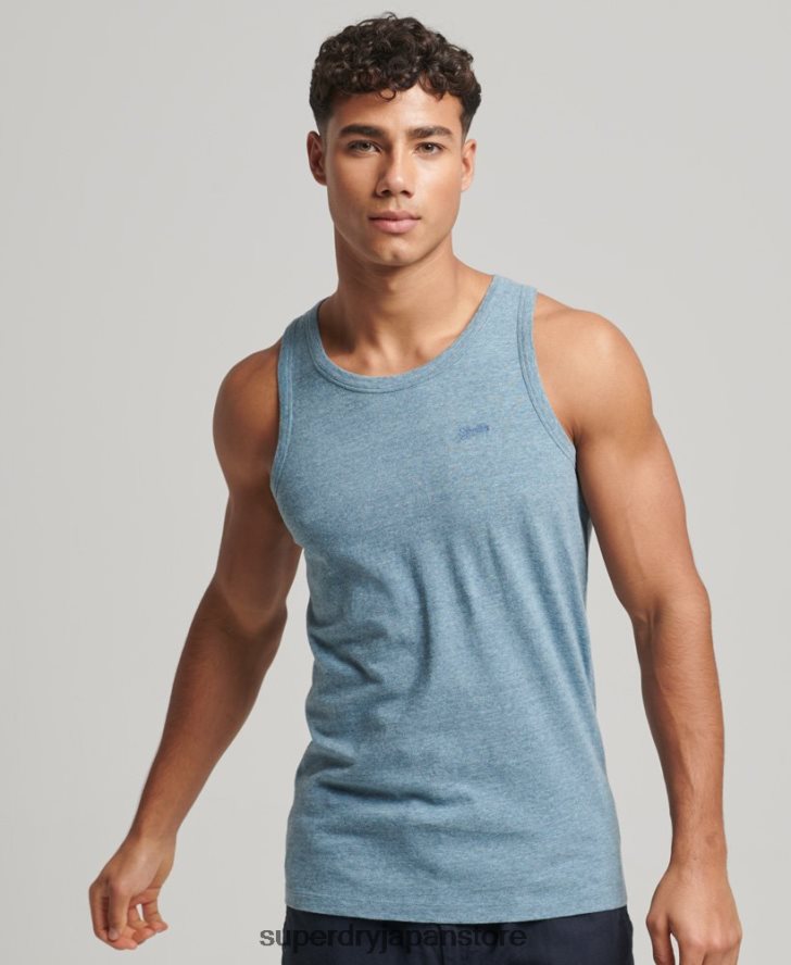 オーガニックコットンのヴィンテージロゴベストトップ 男性 Superdry 衣類 青 2J62PZ1482