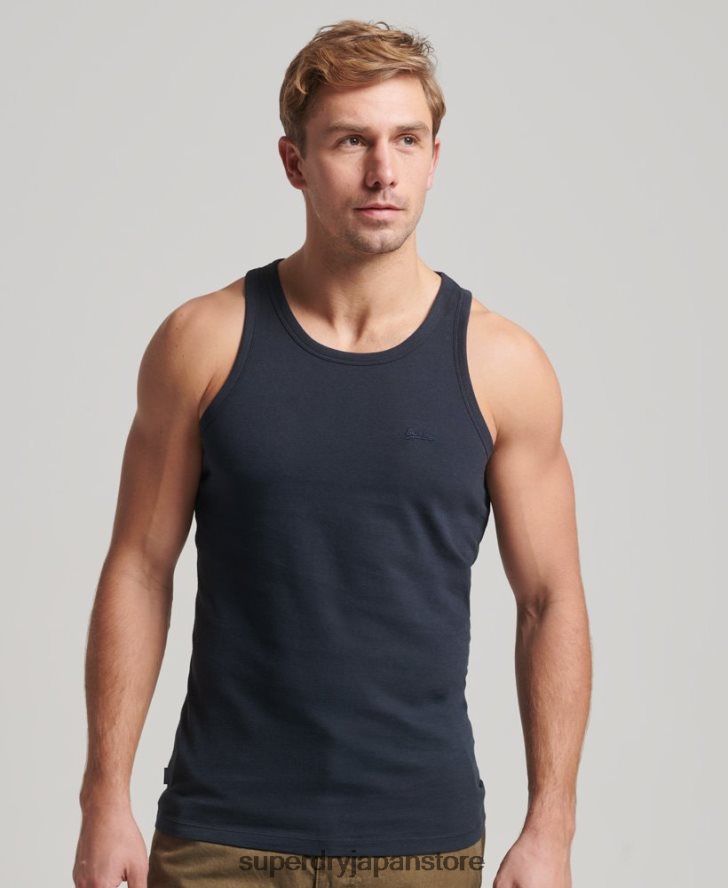 オーガニックコットンのヴィンテージロゴベストトップ 男性 Superdry 衣類 海軍 2J62PZ1487