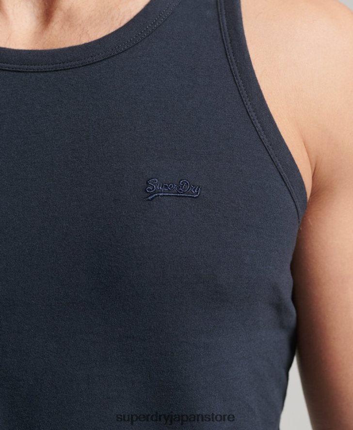 オーガニックコットンのヴィンテージロゴベストトップ 男性 Superdry 衣類 海軍 2J62PZ1487