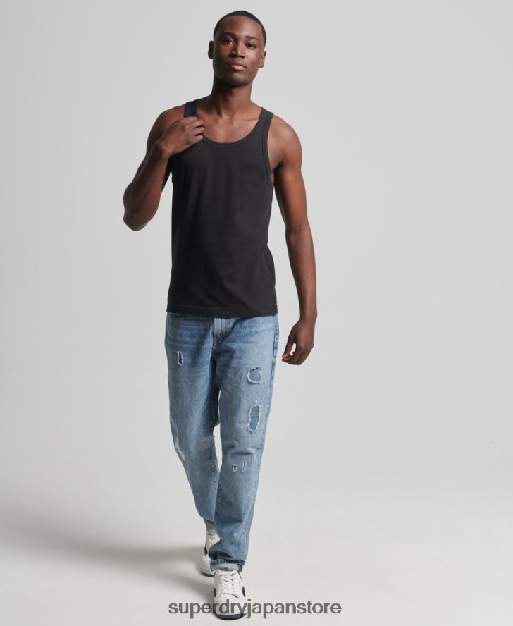 オーガニックコットンのヴィンテージロゴベストトップ 男性 Superdry 衣類 黒 2J62PZ1500