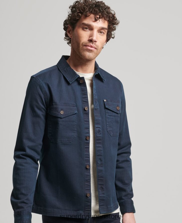 マーチャント ストア - ヘリンボーン オーバーシャ​​ツ 男性 Superdry 衣類 海軍 2J62PZ152