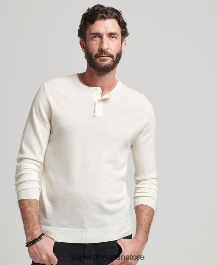メリノクルーネックヘンリーニットトップ 男性 Superdry 衣類 クリーム 2J62PZ1520