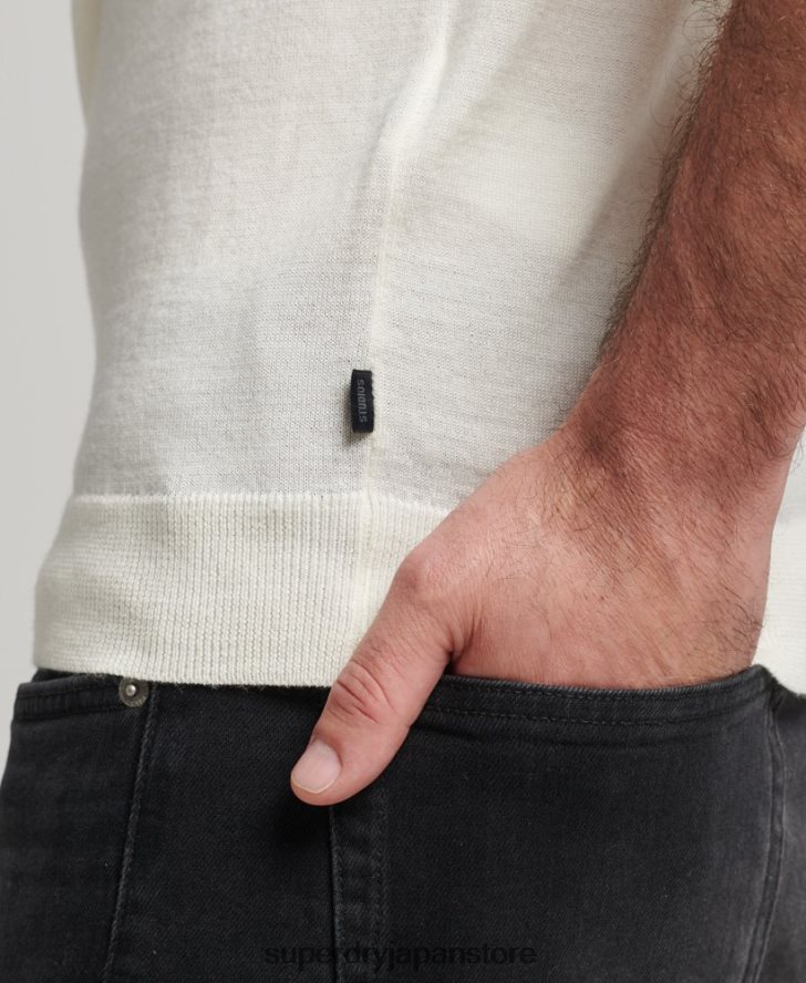メリノクルーネックヘンリーニットトップ 男性 Superdry 衣類 クリーム 2J62PZ1520