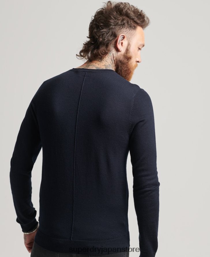 メリノクルーネックヘンリーニットトップ 男性 Superdry 衣類 海軍 2J62PZ1522