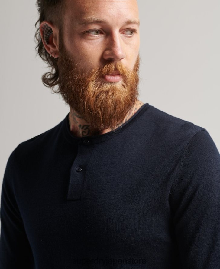 メリノクルーネックヘンリーニットトップ 男性 Superdry 衣類 海軍 2J62PZ1522
