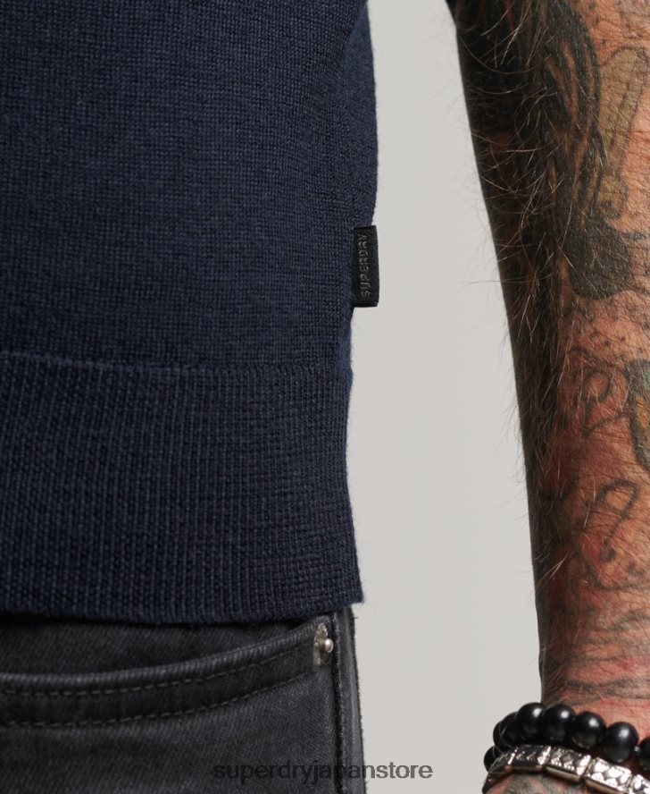 メリノクルーネックヘンリーニットトップ 男性 Superdry 衣類 海軍 2J62PZ1522