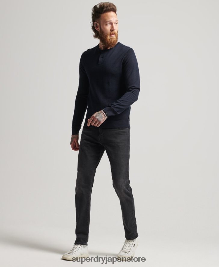 メリノクルーネックヘンリーニットトップ 男性 Superdry 衣類 海軍 2J62PZ1522