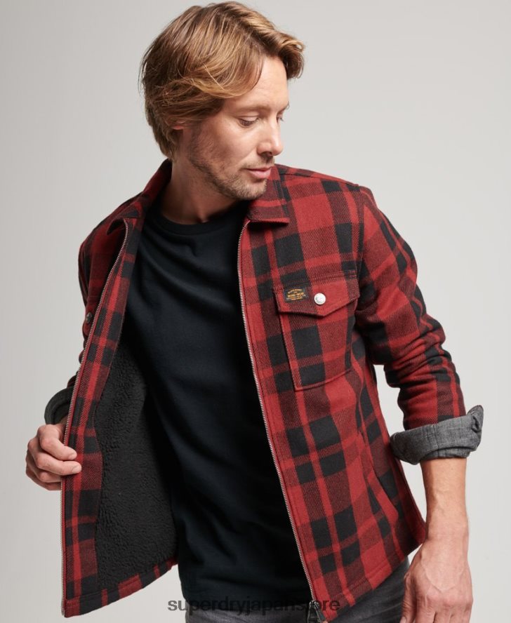 ジップスルーボルグ裏地付きウールチェックオーバーシャ​​ツ 男性 Superdry 衣類 赤 2J62PZ153