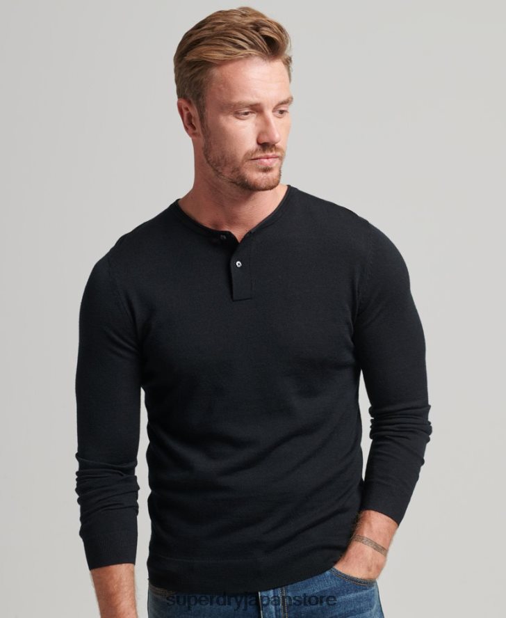 メリノクルーネックヘンリーニットトップ 男性 Superdry 衣類 黒 2J62PZ1534