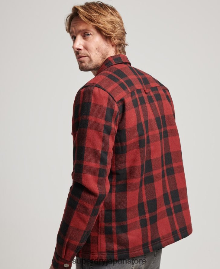 ジップスルーボルグ裏地付きウールチェックオーバーシャ​​ツ 男性 Superdry 衣類 赤 2J62PZ153