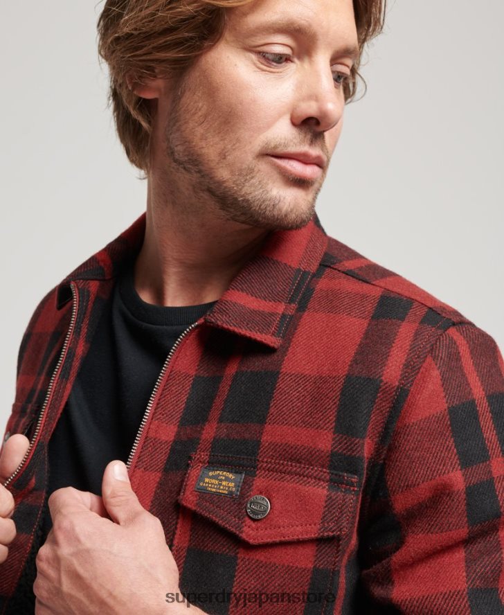 ジップスルーボルグ裏地付きウールチェックオーバーシャ​​ツ 男性 Superdry 衣類 赤 2J62PZ153