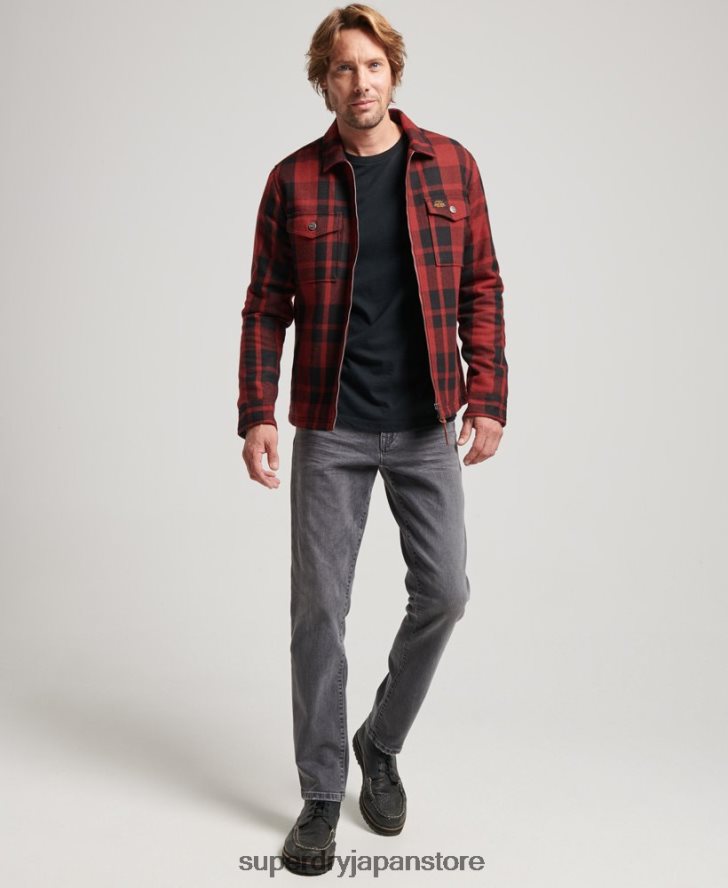ジップスルーボルグ裏地付きウールチェックオーバーシャ​​ツ 男性 Superdry 衣類 赤 2J62PZ153