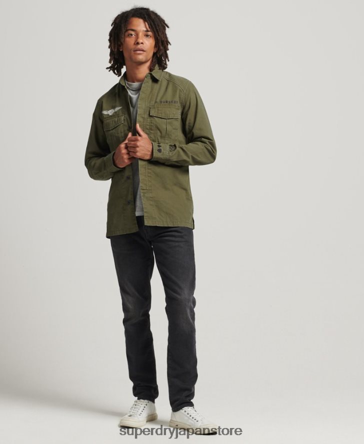 パッチワークのミリタリーシャツ 男性 Superdry 衣類 カーキ 2J62PZ154