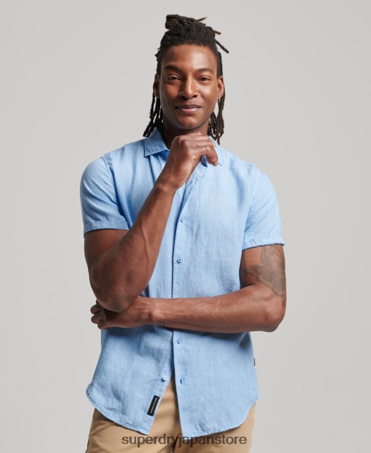 スタジオカジュアルリネンシャツ 男性 Superdry 衣類 青 2J62PZ16