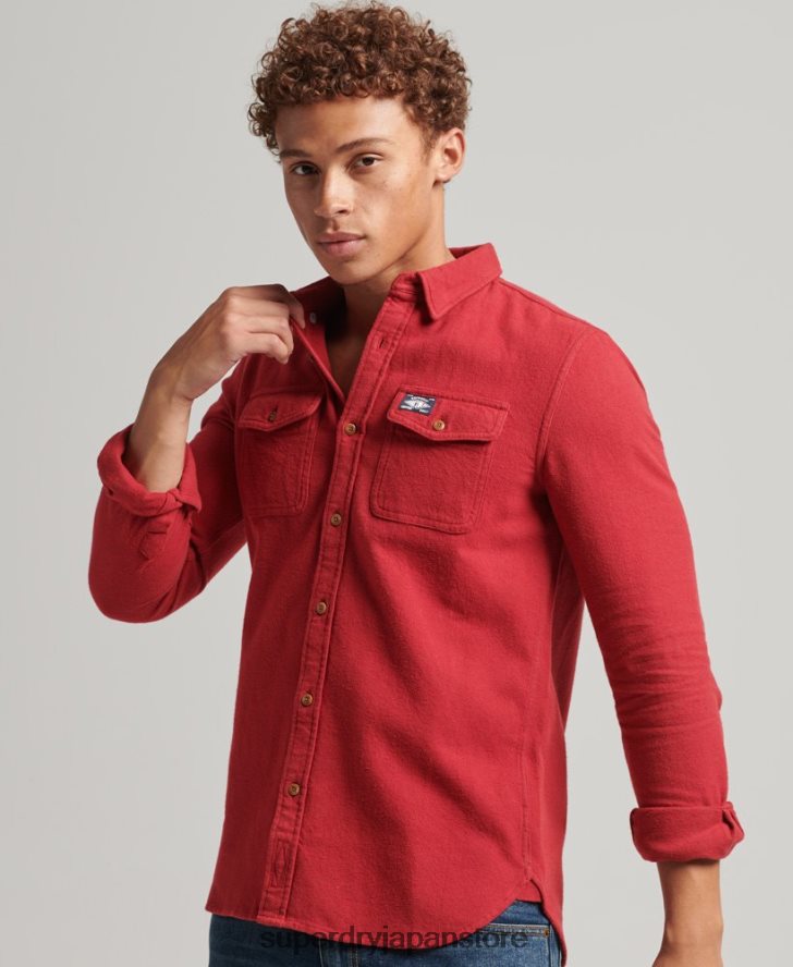 オーガニックコットン トレイルズマン フランネルシャツ 男性 Superdry 衣類 赤 2J62PZ161