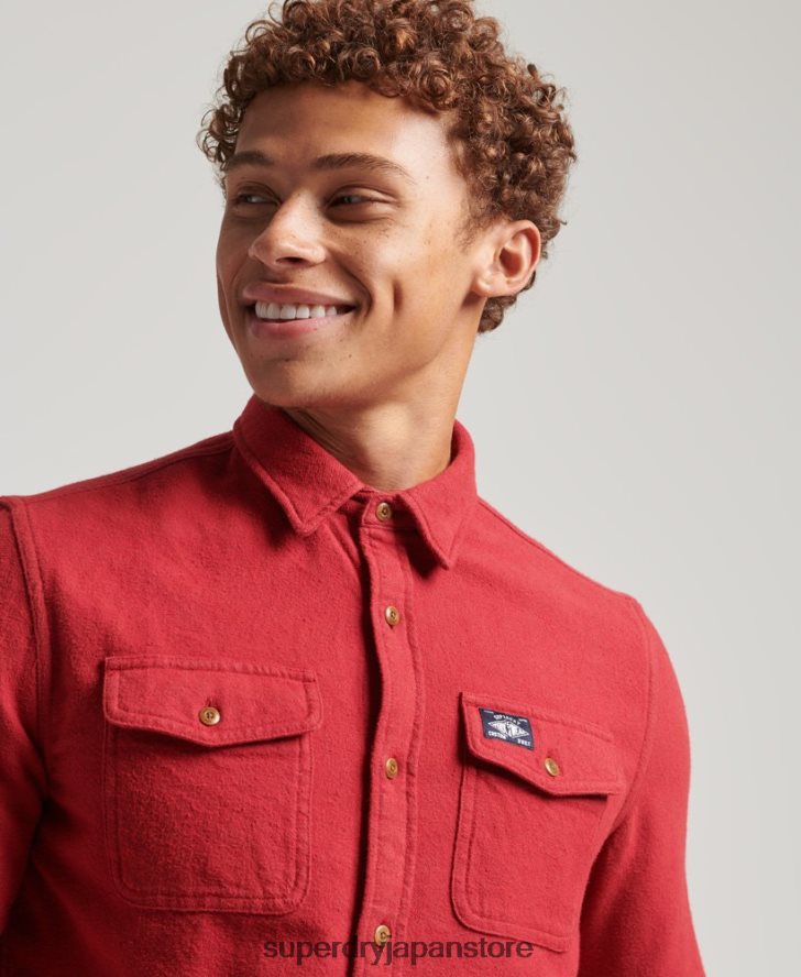 オーガニックコットン トレイルズマン フランネルシャツ 男性 Superdry 衣類 赤 2J62PZ161