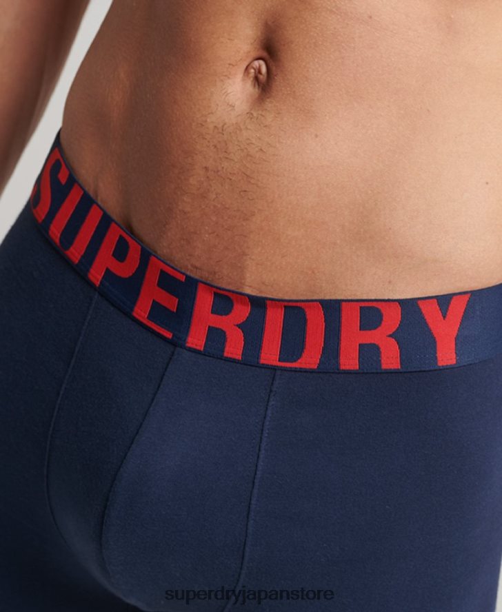 オーガニックコットン デュアルロゴ ボクサー ダブルパック 男性 Superdry 衣類 海軍 2J62PZ1621