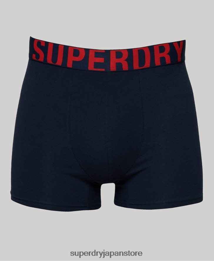 オーガニックコットン デュアルロゴ ボクサー ダブルパック 男性 Superdry 衣類 海軍 2J62PZ1621