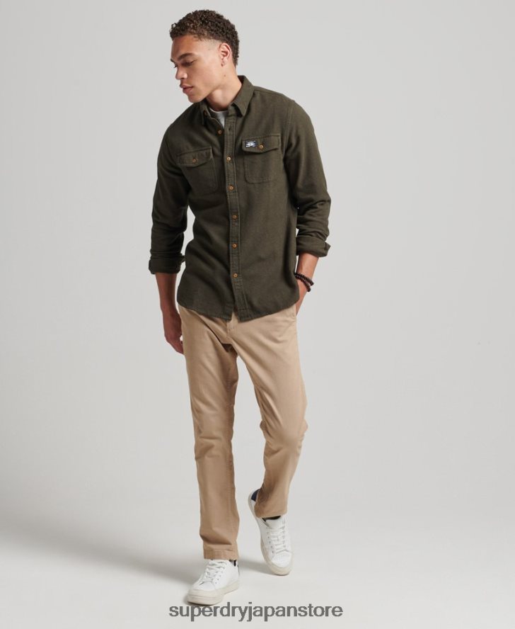 オーガニックコットン トレイルズマン フランネルシャツ 男性 Superdry 衣類 カーキ 2J62PZ168