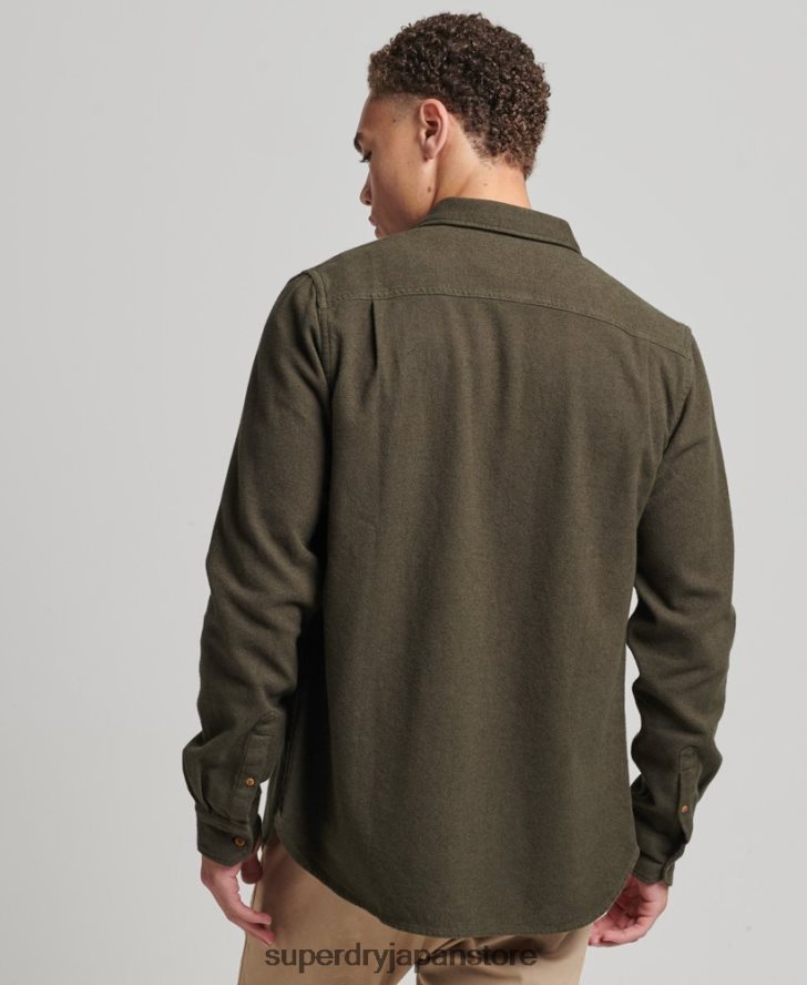 オーガニックコットン トレイルズマン フランネルシャツ 男性 Superdry 衣類 カーキ 2J62PZ168