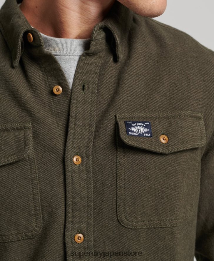 オーガニックコットン トレイルズマン フランネルシャツ 男性 Superdry 衣類 カーキ 2J62PZ168