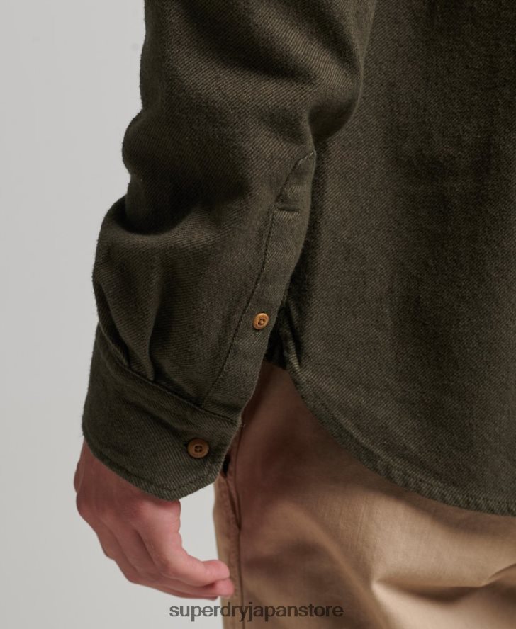 オーガニックコットン トレイルズマン フランネルシャツ 男性 Superdry 衣類 カーキ 2J62PZ168