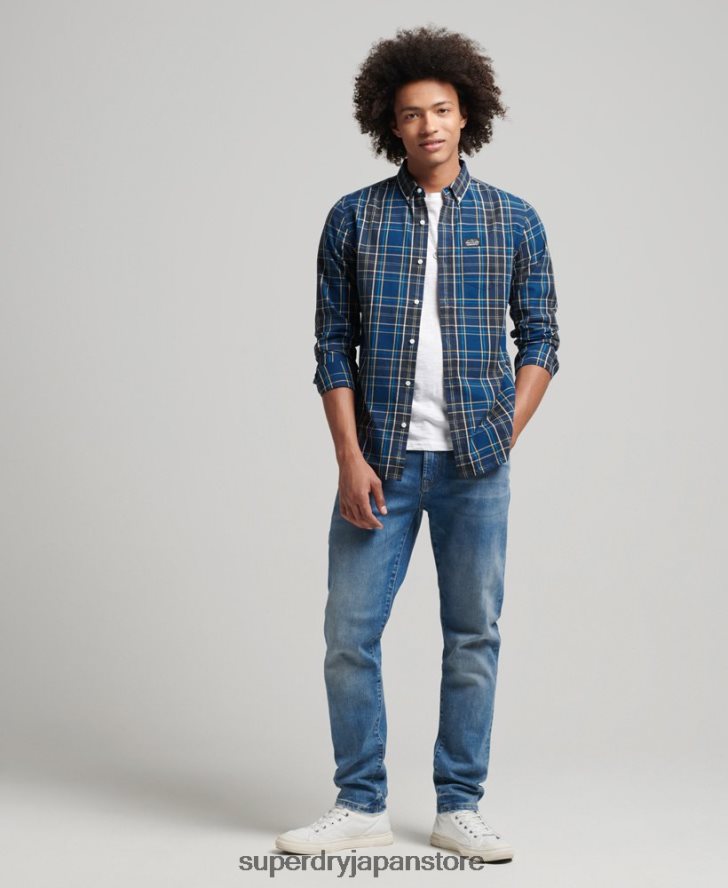 コットンチェックマーチャントシャツ 男性 Superdry 衣類 海軍 2J62PZ171