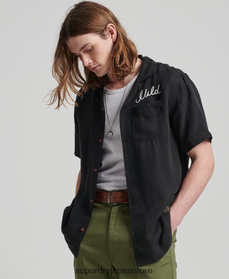 ヴィンテージ ボウリング半袖シャツ 男性 Superdry 衣類 黒 2J62PZ172