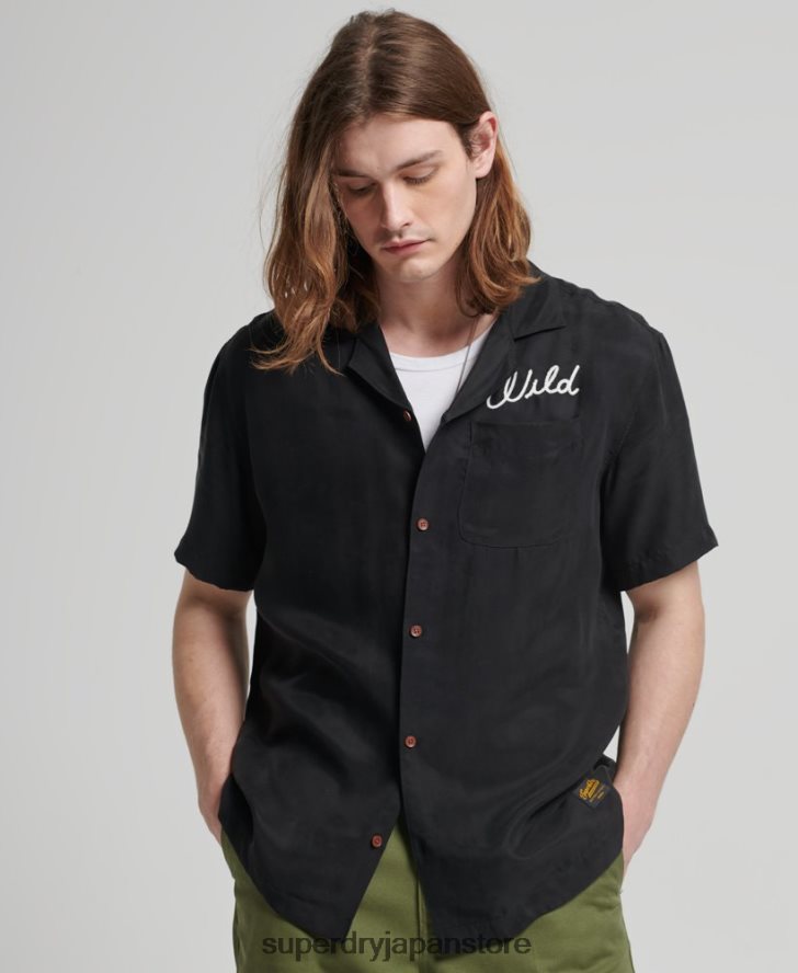 ヴィンテージ ボウリング半袖シャツ 男性 Superdry 衣類 黒 2J62PZ172