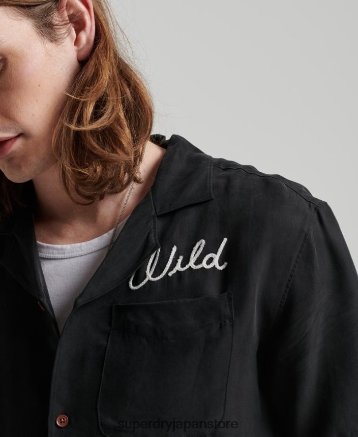 ヴィンテージ ボウリング半袖シャツ 男性 Superdry 衣類 黒 2J62PZ172