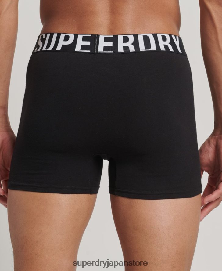 オーガニックコットンボクサー デュアルロゴ ダブルパック 男性 Superdry 衣類 黒 2J62PZ1758