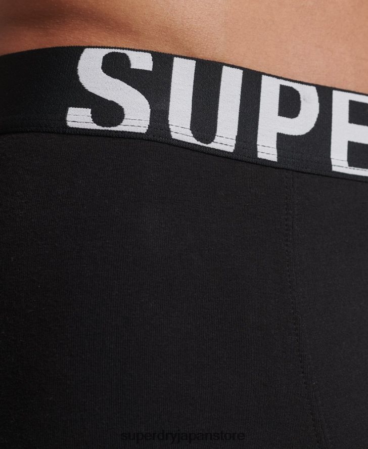 オーガニックコットンボクサー デュアルロゴ ダブルパック 男性 Superdry 衣類 黒 2J62PZ1758