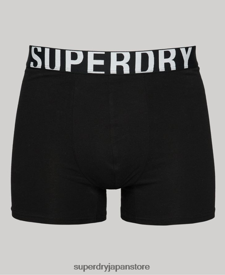 オーガニックコットンボクサー デュアルロゴ ダブルパック 男性 Superdry 衣類 黒 2J62PZ1758