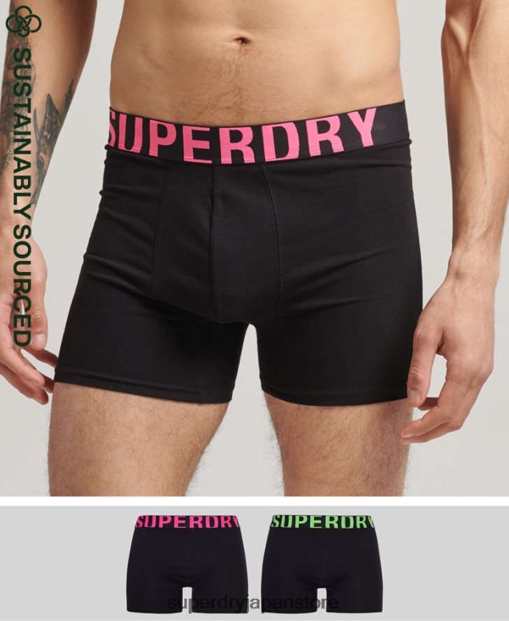 オーガニックコットン デュアルロゴ ボクサー ダブルパック 男性 Superdry 衣類 黒 2J62PZ1761