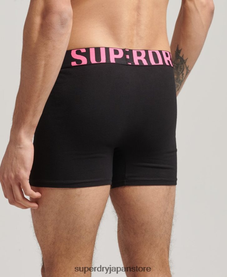 オーガニックコットン デュアルロゴ ボクサー ダブルパック 男性 Superdry 衣類 黒 2J62PZ1761