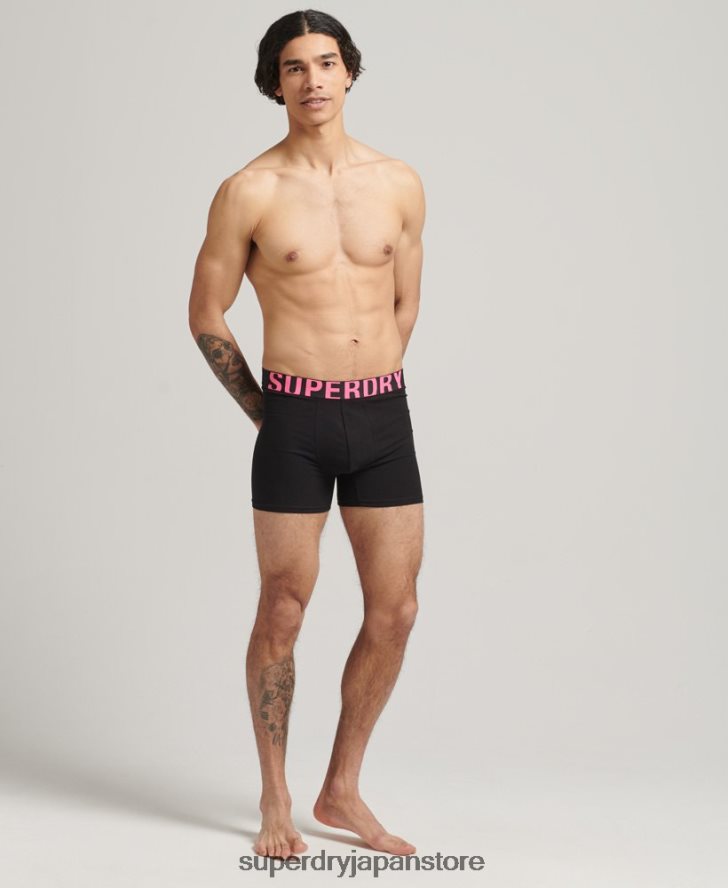 オーガニックコットン デュアルロゴ ボクサー ダブルパック 男性 Superdry 衣類 黒 2J62PZ1761
