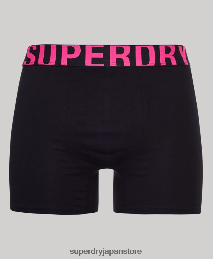 オーガニックコットン デュアルロゴ ボクサー ダブルパック 男性 Superdry 衣類 黒 2J62PZ1761
