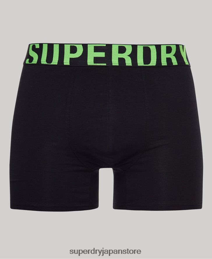 オーガニックコットン デュアルロゴ ボクサー ダブルパック 男性 Superdry 衣類 黒 2J62PZ1761