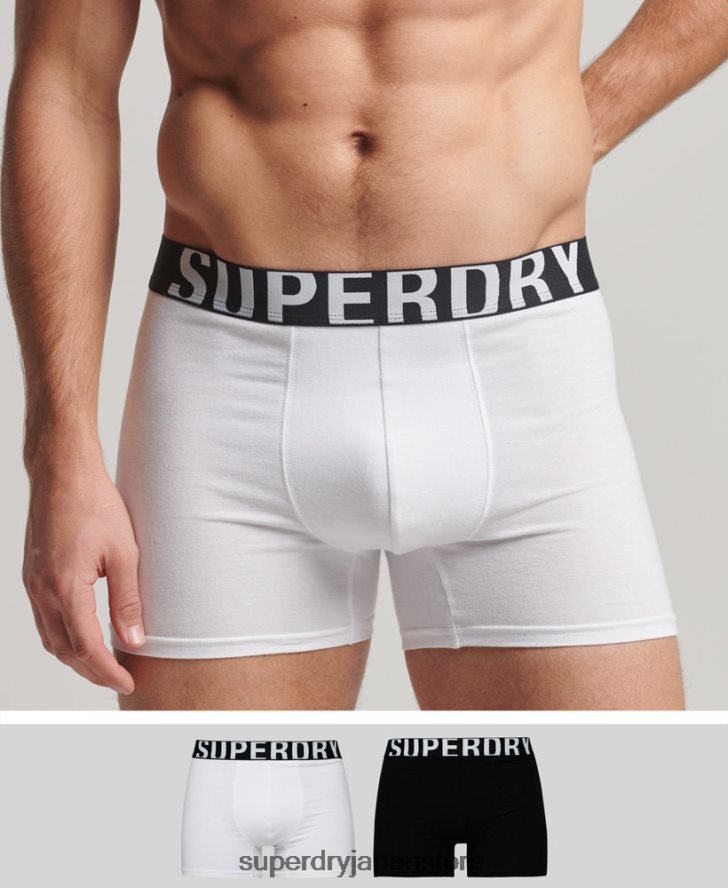 オーガニックコットンボクサー デュアルロゴ ダブルパック 男性 Superdry 衣類 黒 2J62PZ1770